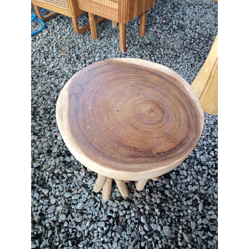 Home Living Stool Bulat Kayu Jati, Kursi Kayu Jati, Kursi Kafe, Kursi Bulat Kayu Jati Kaki Seribu, K