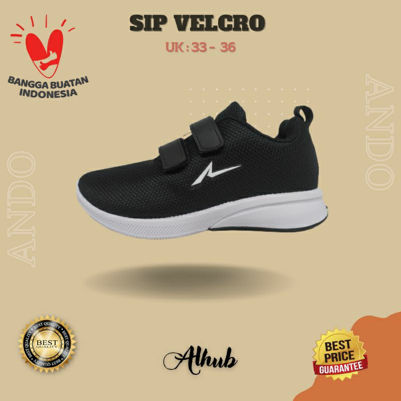 sepatu Ando Velcro SIP Hitam Putih Sepatu Sekolah / Sepatu Sneakers / Sepatu Sekolah Ando