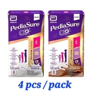 

Pediasure Go susu UHT ( 4 pcs / pack ) rasa COKLAT / VANILA 110ml.