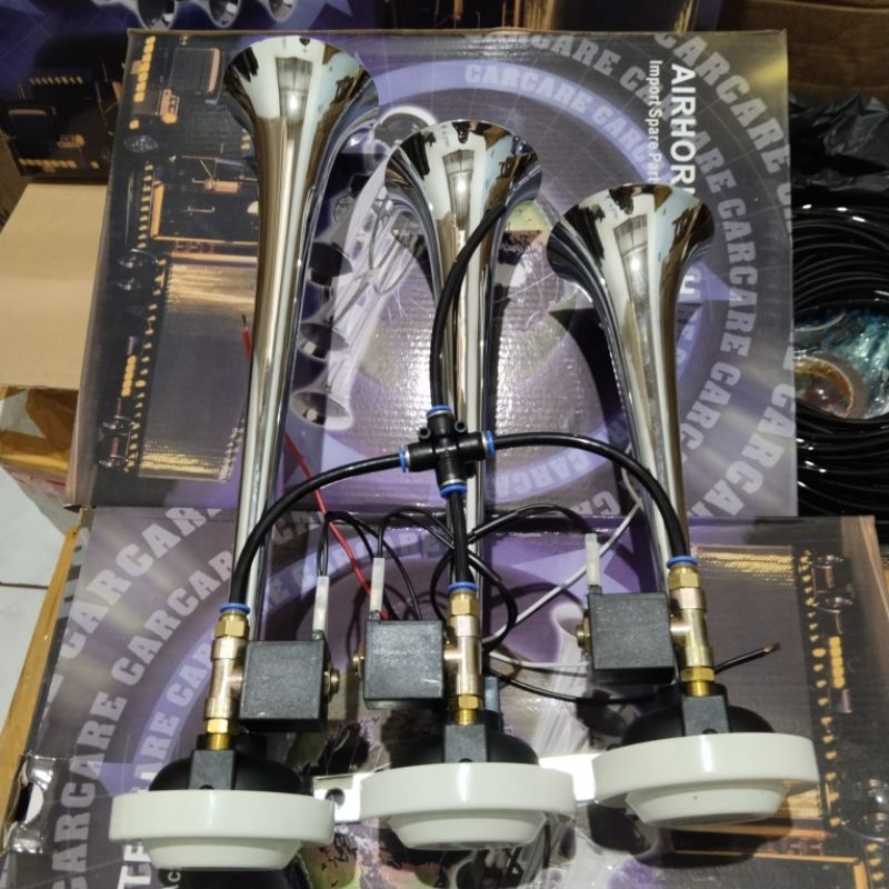 HJK klakson Telolet 3 Corong 3 Suara Klakson Angin Mobil Truck/Bus 12Volt 24Volt