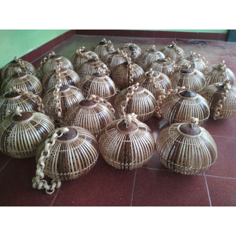 kap lampu lampion gantung bambu unik murah