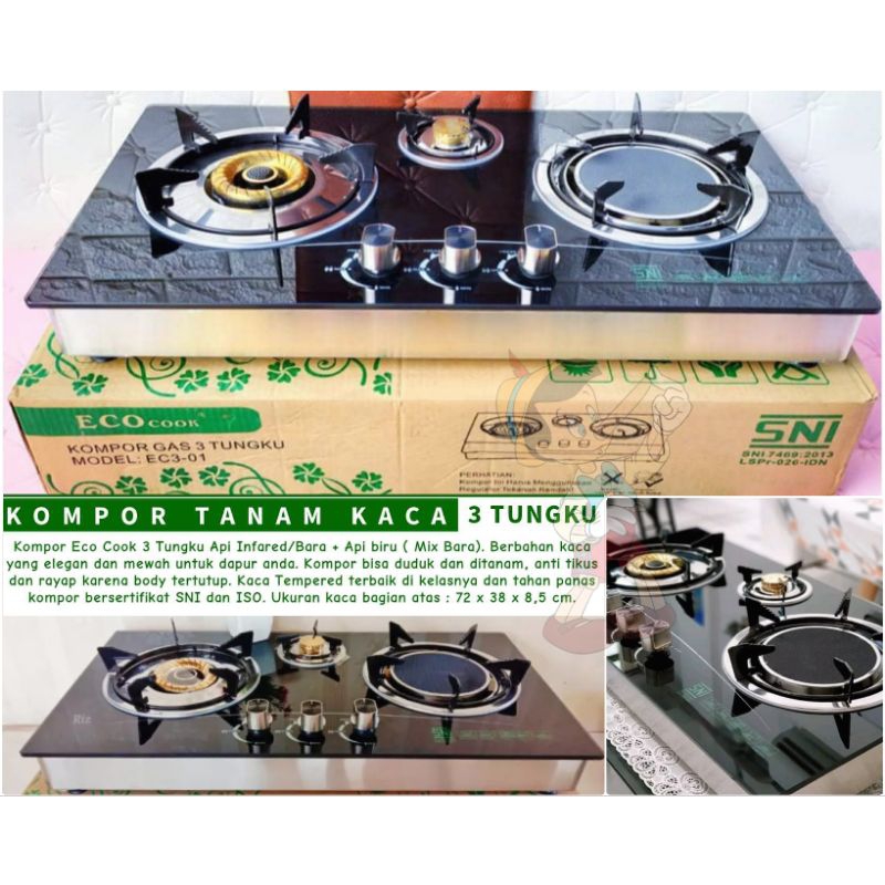 KOMPOR TANAM INFARED 3 TUNGKU Kompor Eco Cook 3 Tungku Api Infared/Bara + Api biru ( Mix Bara)
