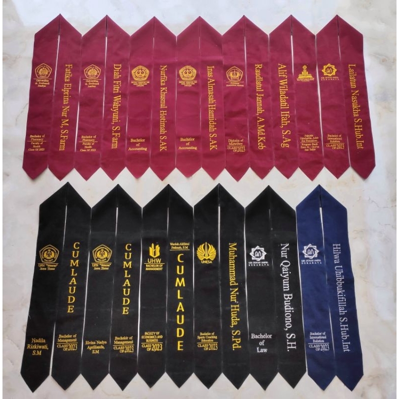 Selempang Wisuda 2 LAPIS BORDIR KOMPUTER Selempang Wisuda Kalung Selempang Murah Selempang Wisuda Bo