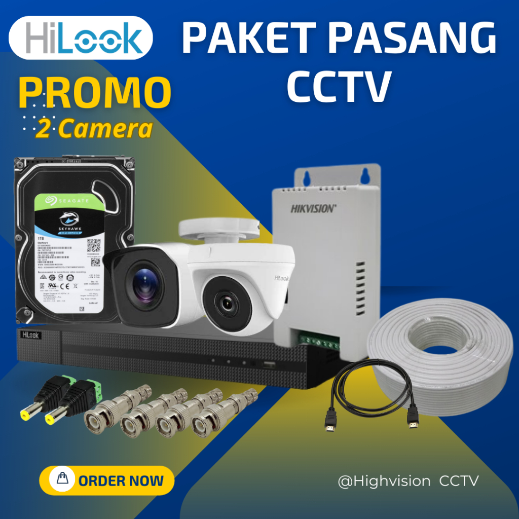 PAKET SIAP PASANG CAMERA CCTV 2 KAMERA HILOOK