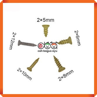 Baut Mini 2x8mm Sekrup Kecil Gold Silver Bronze 2 x 8 mm Skrup Emas Kuning Putih Coklat Antik
