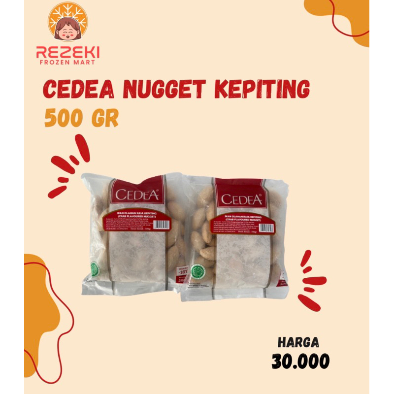 

Cedea Nugget Kepiting 500 Gr | Ikan Olahan Rasa Kepiting Isi 40 Pcs | Frozen Food Murah