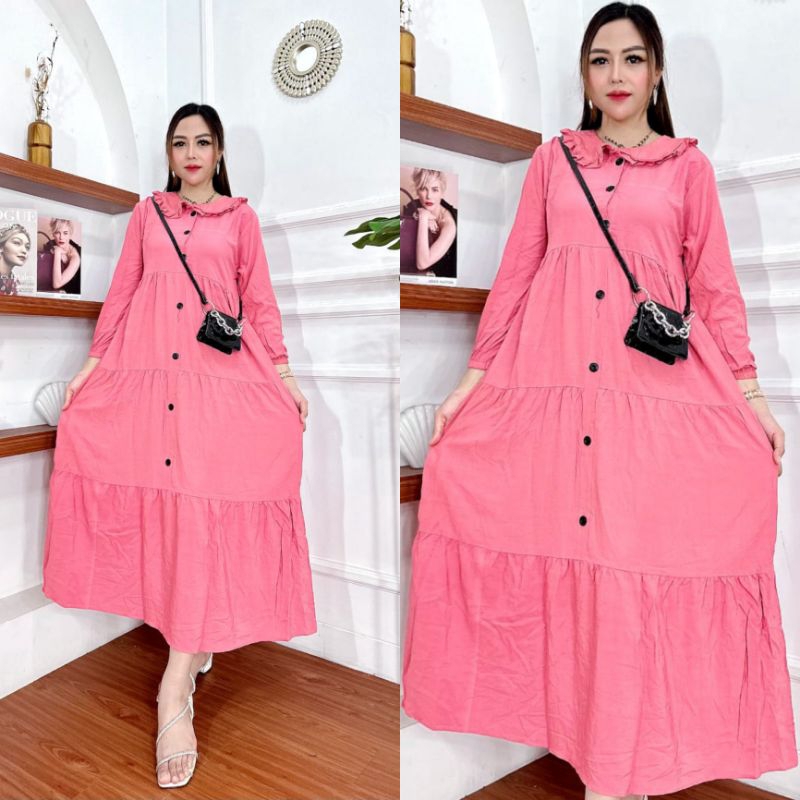 GAMIS SUSUN POLOS RAYON PREMIUM MODEL KANCING DEPAN BUSUI LD 110