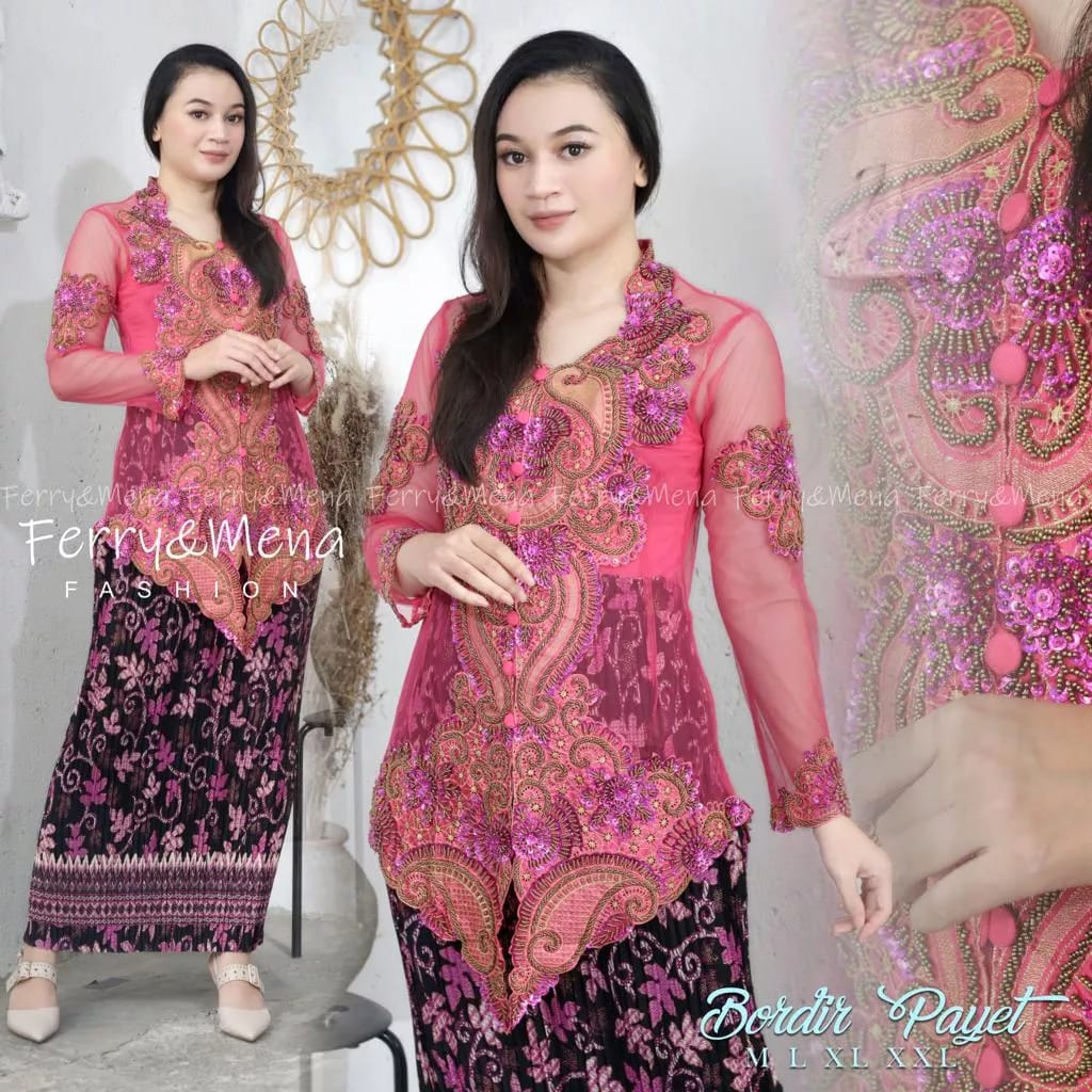 MTFASHION - Setelan Kebaya Bordir Payet Lengan Panjang Sudah Termasuk lantorso/Kembem / Kebaya Mewah