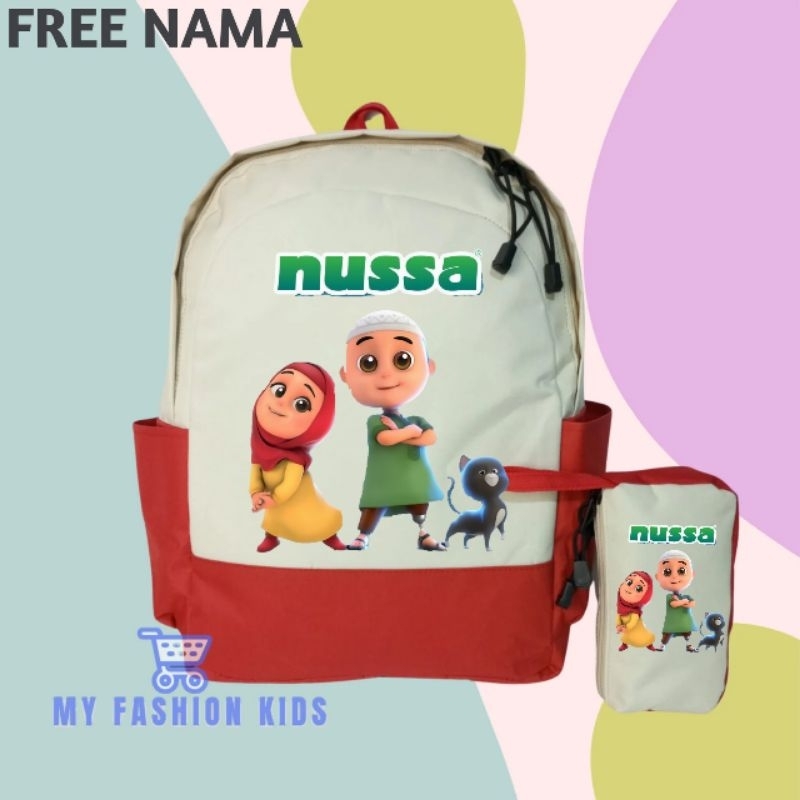 Tas Ransel Backpack Sekolah Anak Custom Gambar Nussa & Rara Unisex (Free Nama)