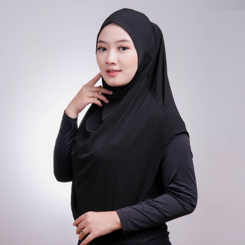 Hijab Instan - Jilbab Kerudung Bergo Olahraga Syari Panjang Menutup Dada Premium - Spandek Jersey Sp