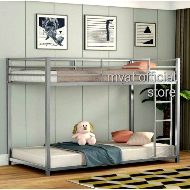 Diskon Ranjang Besi Tingkat Tanpa Kaki Single Susun 2 Bawah Lesehan 90x200cm Pipa Kotak Kuat Kokoh D