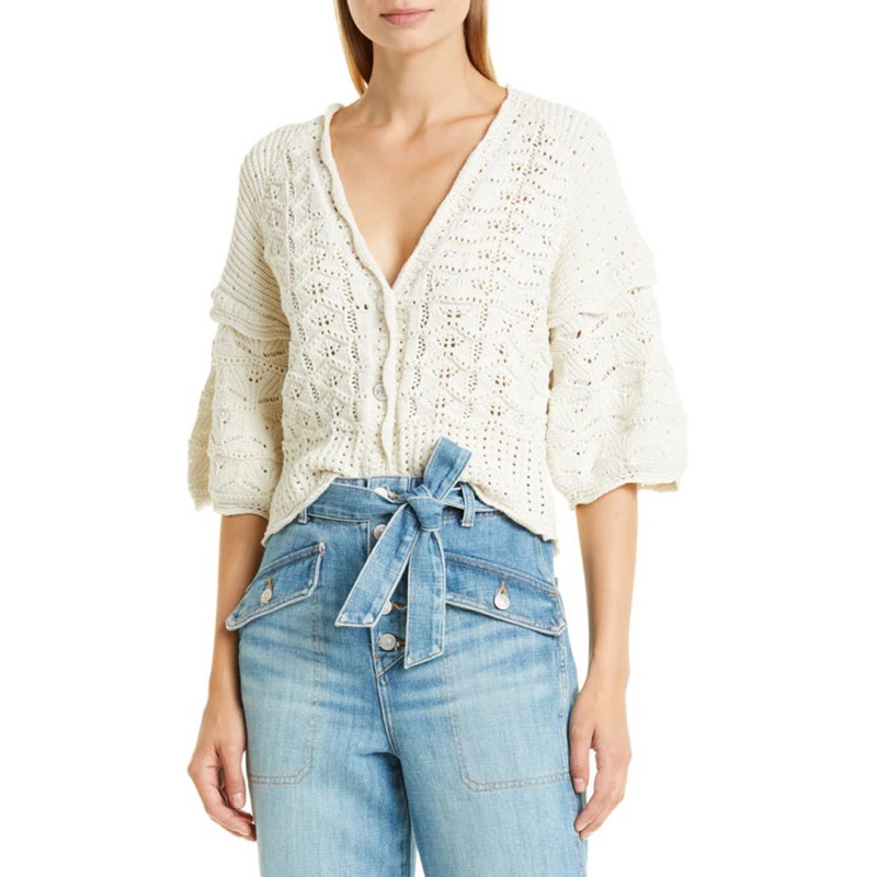 VERONICA BEARD Fenimore Crochet Cardigan In Ivory Size XS