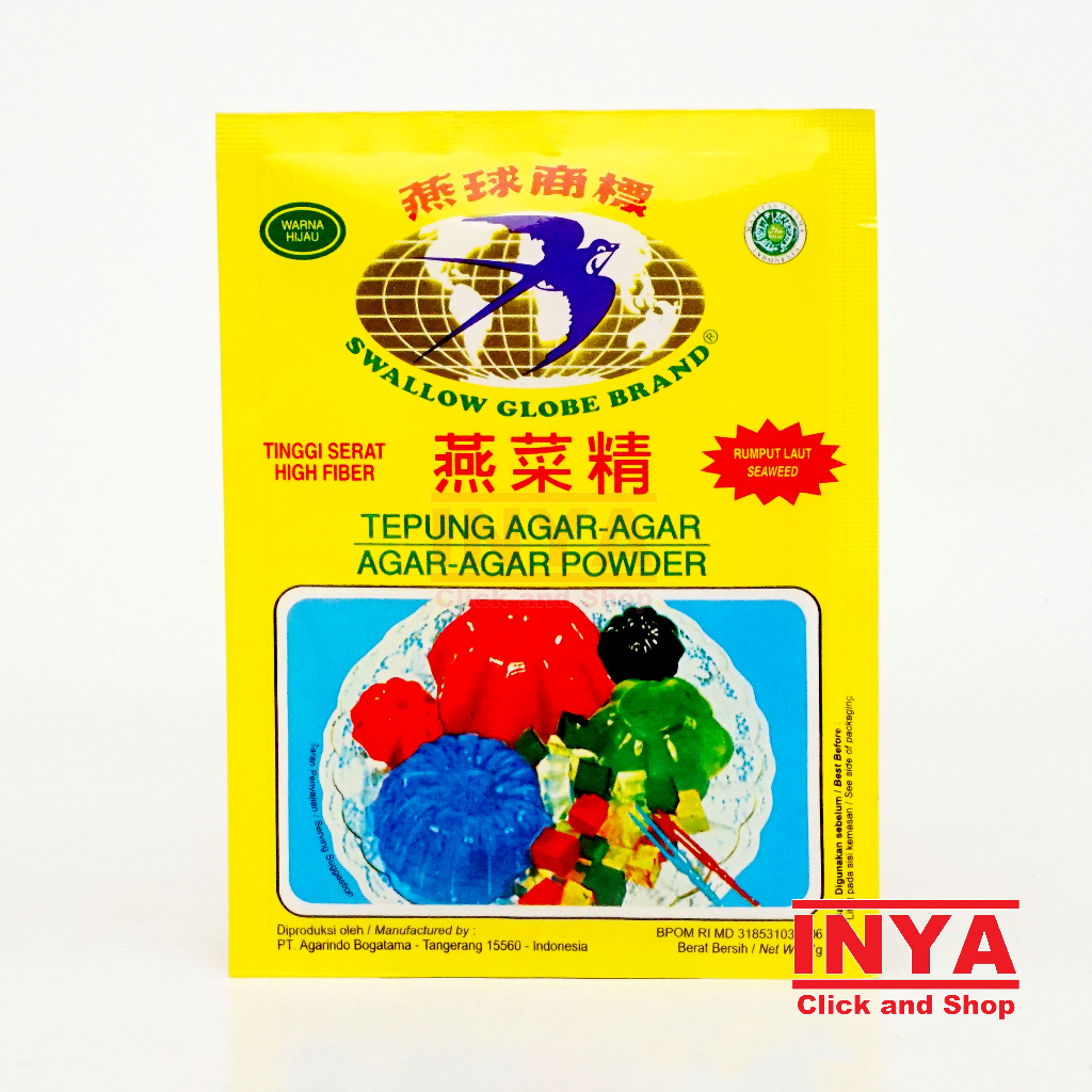 

Swallow Globe Brand Tepung Agar-Agar Rumput Laut Green Colour 7gr Sachet - Seaweed Powder