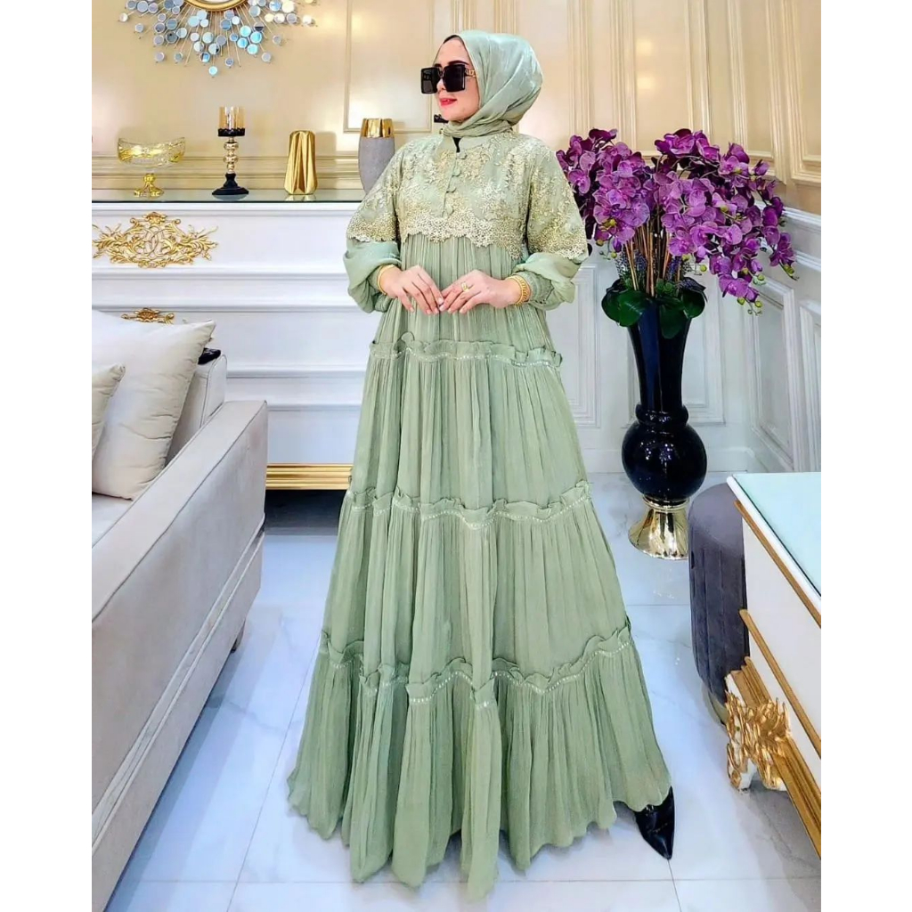 [NEW] Jelita Dress Bahan Shimer Mix Brukat  Kancing Depan ( Busui )  Rempel + Payet  Ukuran M-XL Lin