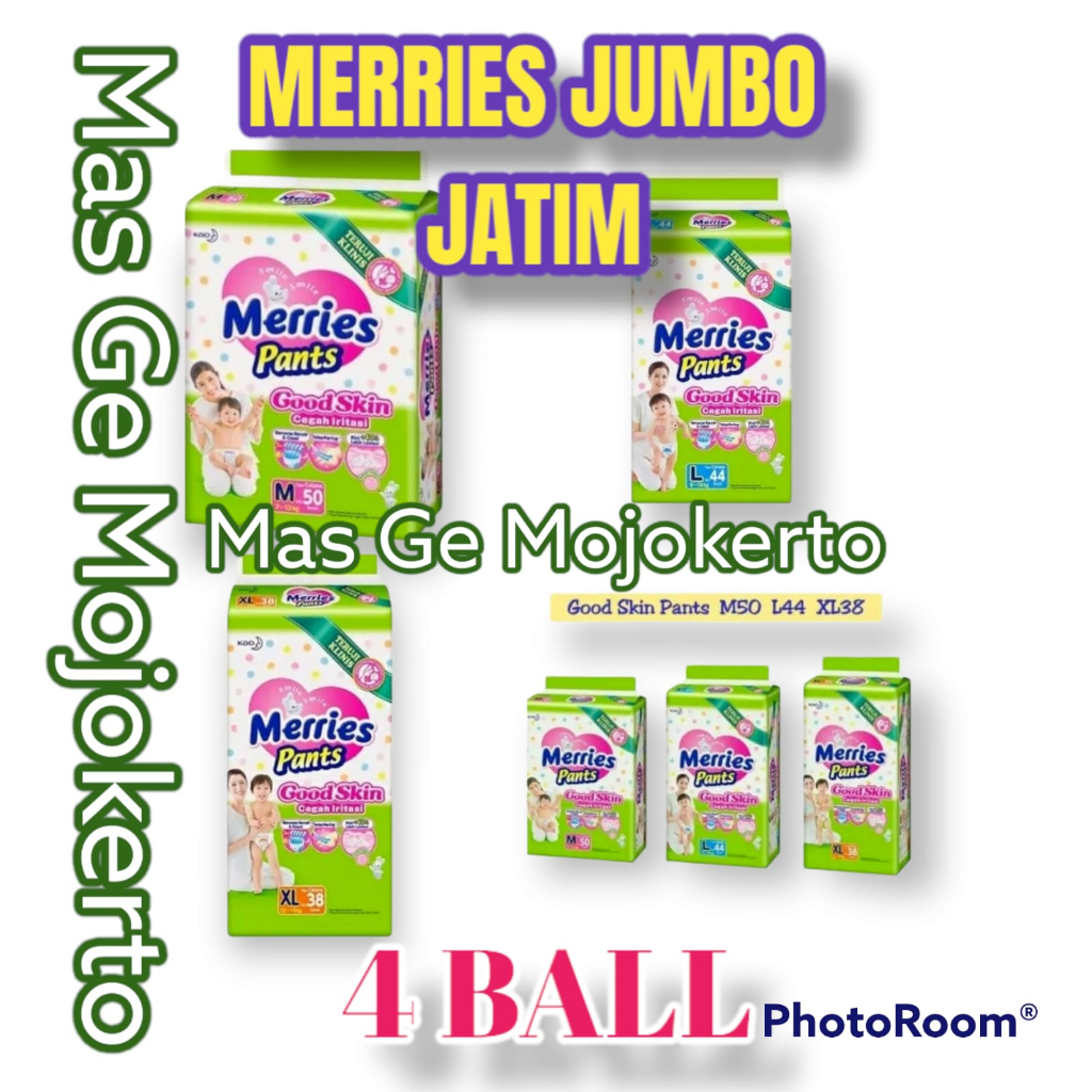 Popok 4 bal 1 karton Jumbo M50,L44,XL38 MERRIES MAPOK