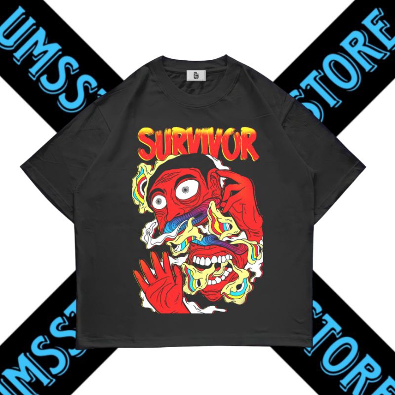 UMSSTORE | KAOS BAJU SURVIVOR | T-SHIRT HITAM OVERSIZE VINTAGE | RAP TEE | BAND METAL MUSIK ROCK | P