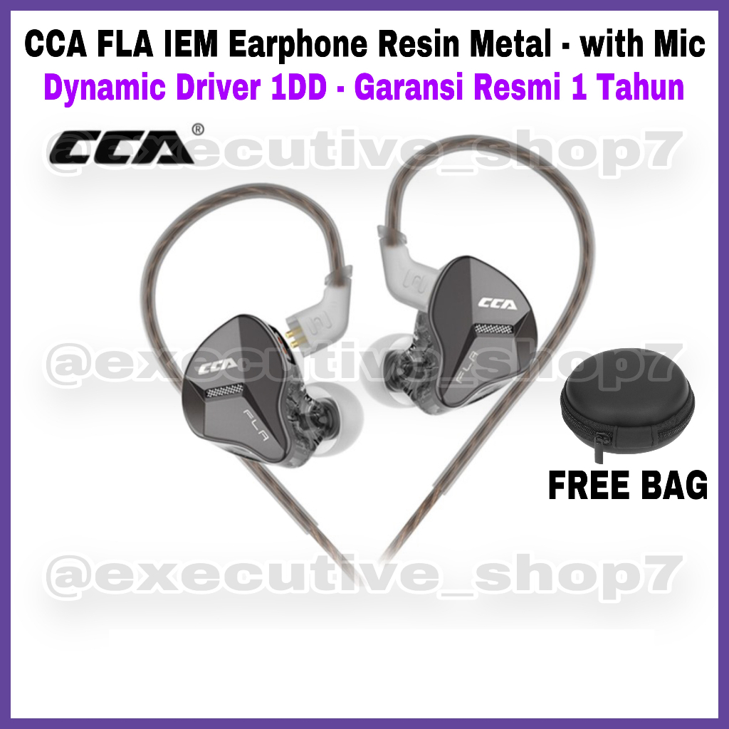 CCA FLA IEM Earphone Resin Metal - with Mic - Dynamic Driver 1DD - Garansi Resmi 1 Tahun