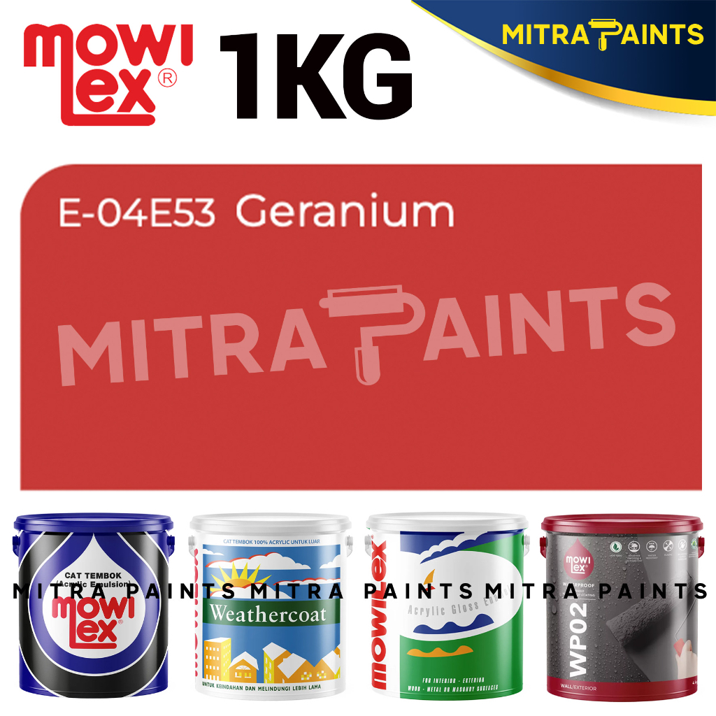CAT TEMBOK MOWILEX 1 LITER GERANIUM E-04E53 / ACRYLIC WATERPROOF WEATHERCOAT / MERAH