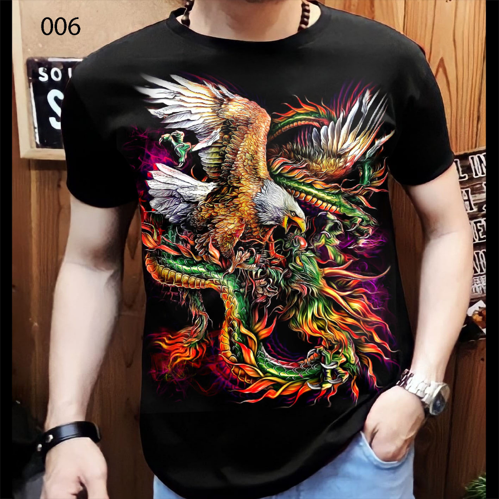 Kaos distro pria motif naga elang