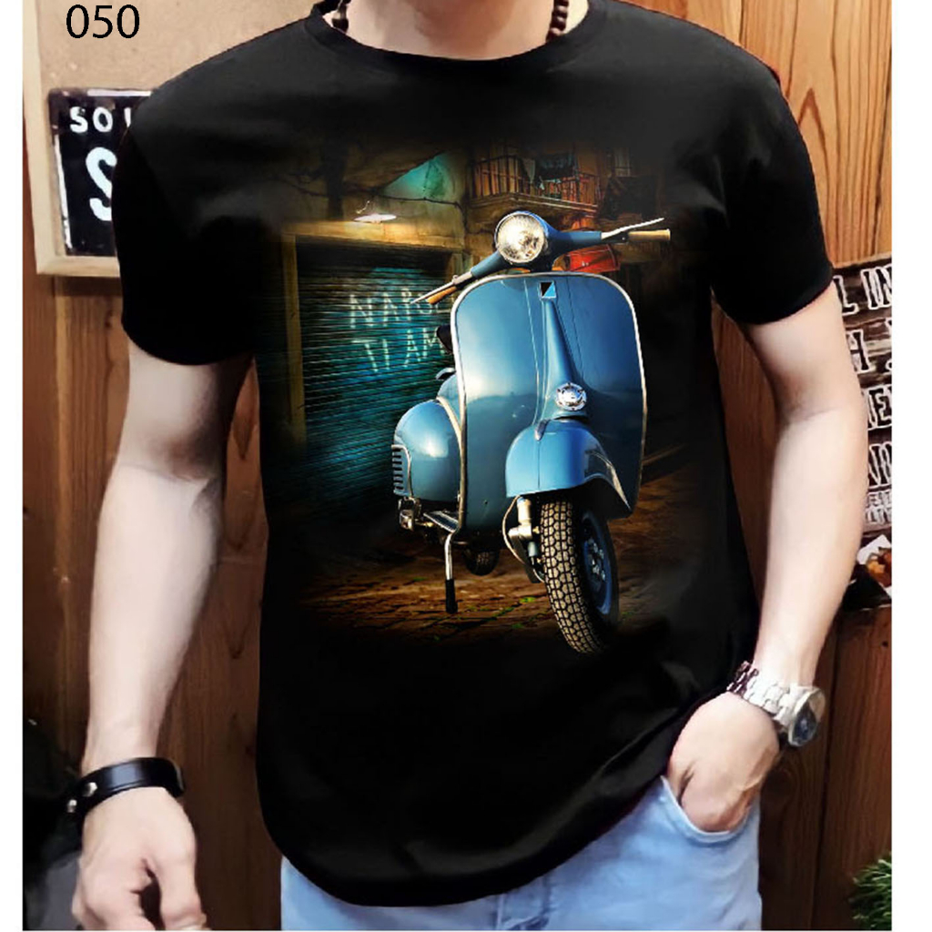 Kaos distro pria motif vespa biru