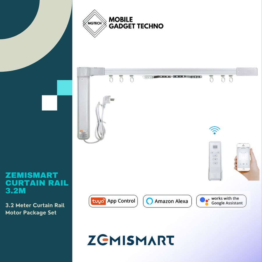 Zemismart Curtain Rail Motor Set 4 Meter Rel Gorden Pintar Otomatis
