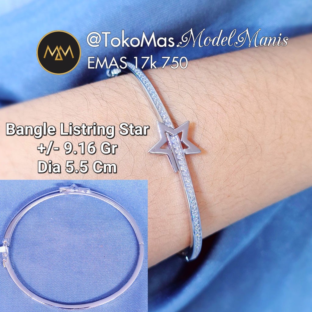 Gelang Bangle Listring Bintang Star Emas Putih 750 kadar 17k