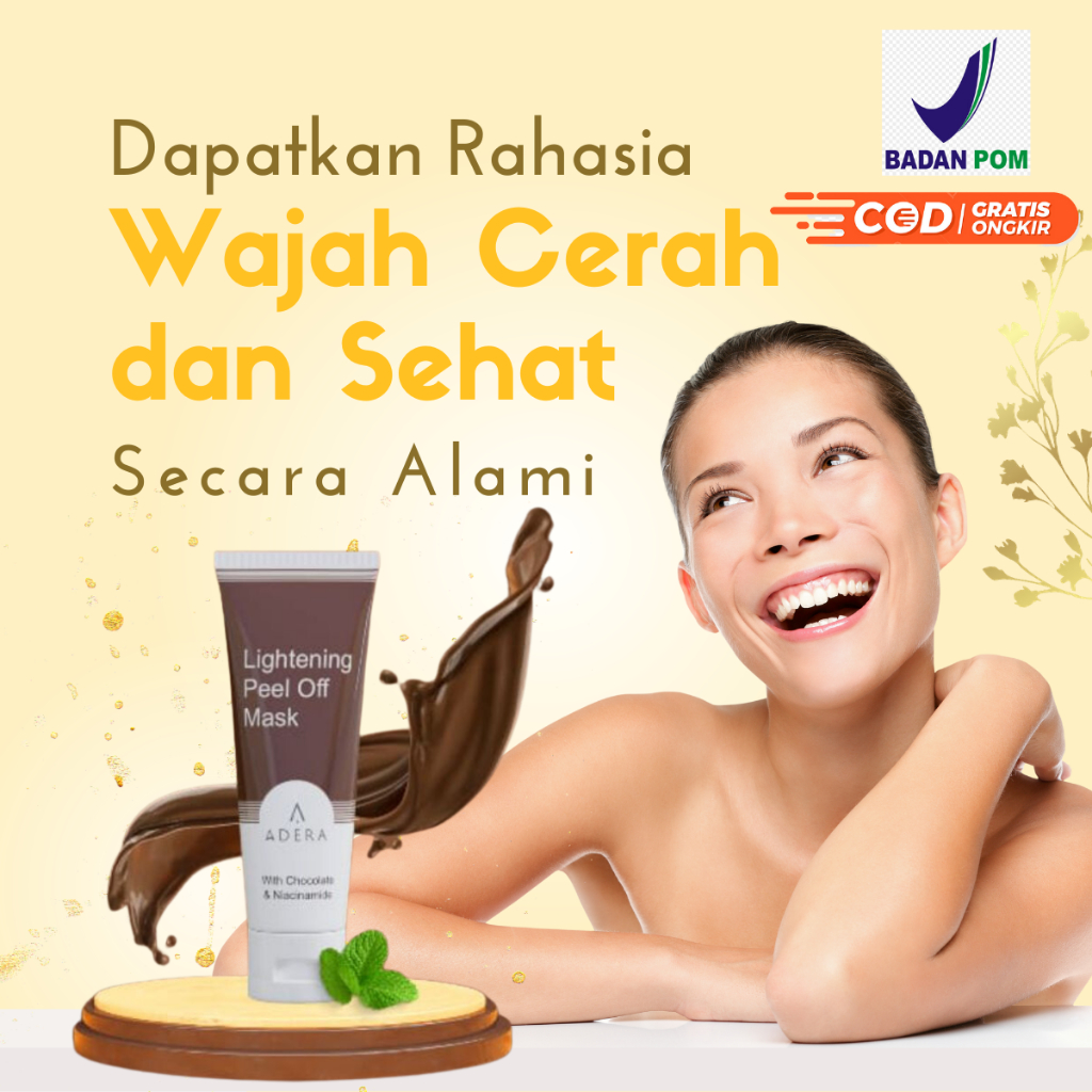 Adera Lightening Peeling Mask 100% ORIGINAL with Chocolate & Niacinamide Solusi Komedo & Jerawat, De