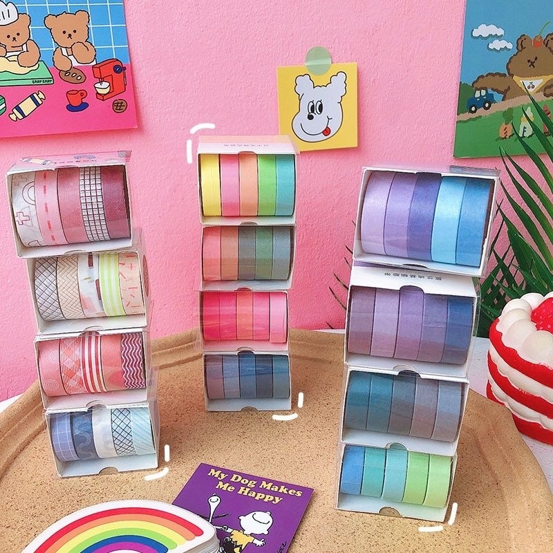 

Masking tape set 5 pcs Essential collection isi 5 pcs selotip bahan kertas washi warna warni