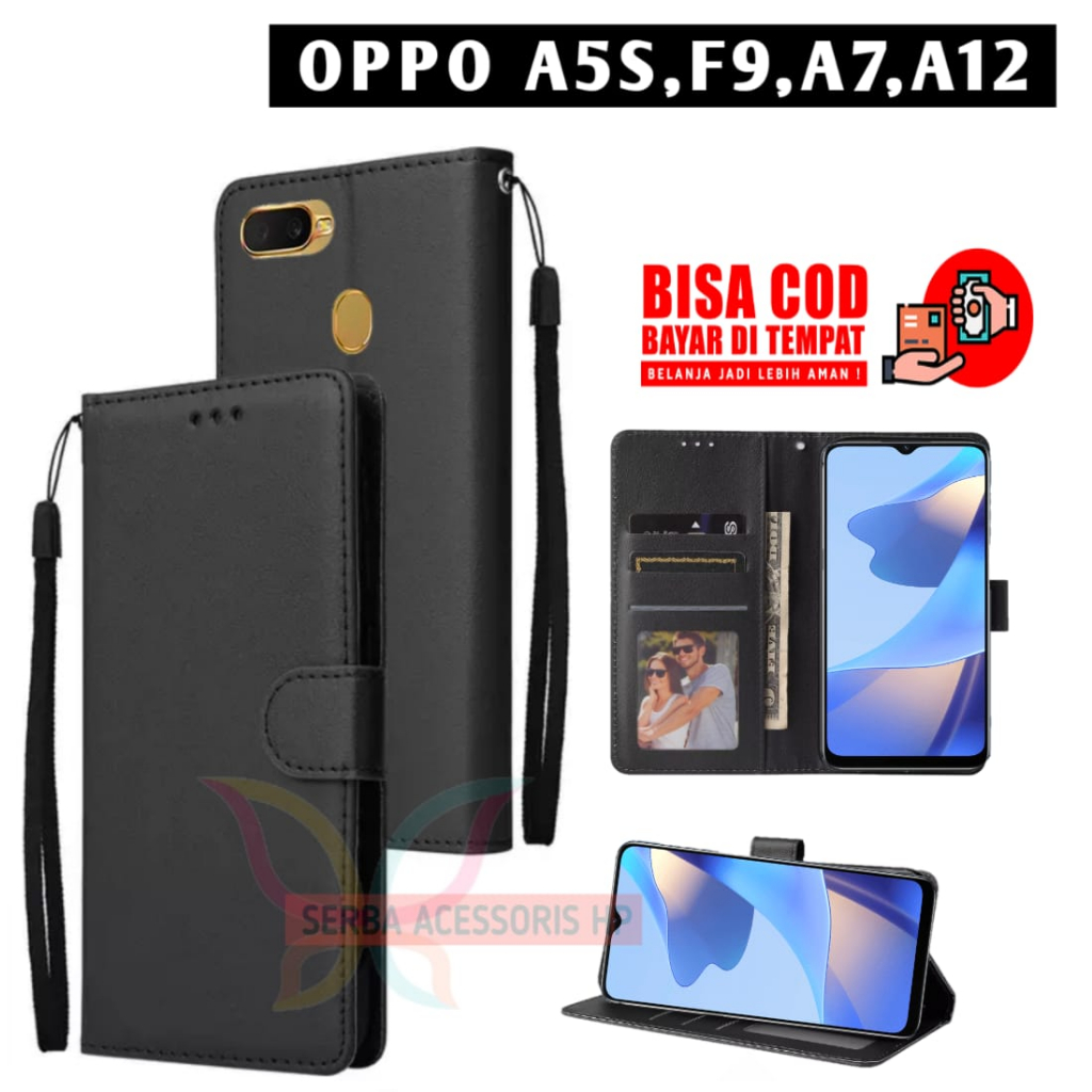 Case dompet OPPO A5S/F9/A7/A12 flip dompet kulit mewah sampul slot kartu