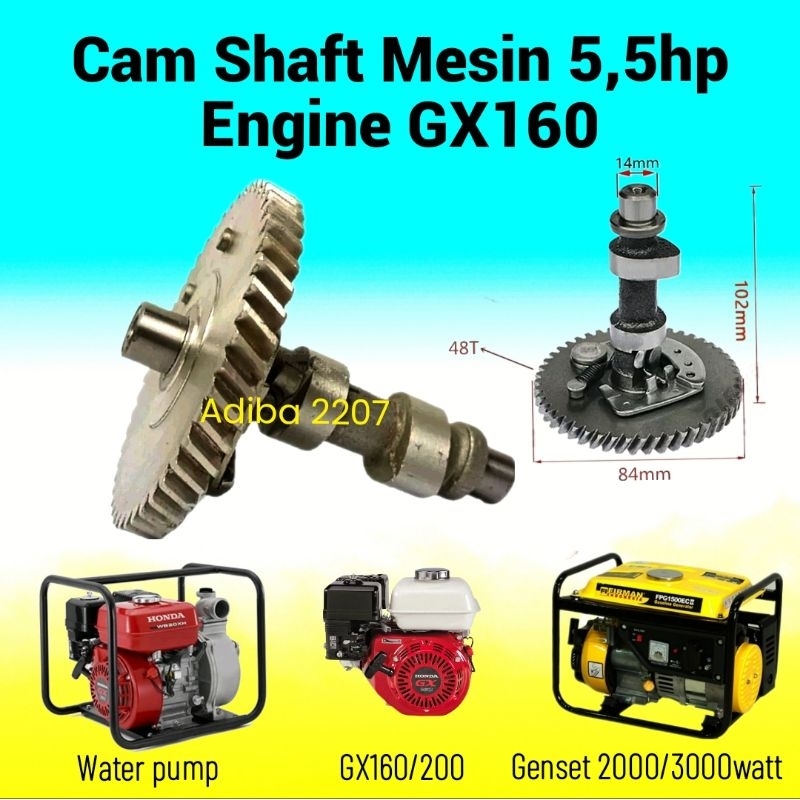 Noken as klep katup camshaft gear GX160 GX200 mesin diesel alkon bensin 5,5hp/6,5hp 2 inch 3 inch / 
