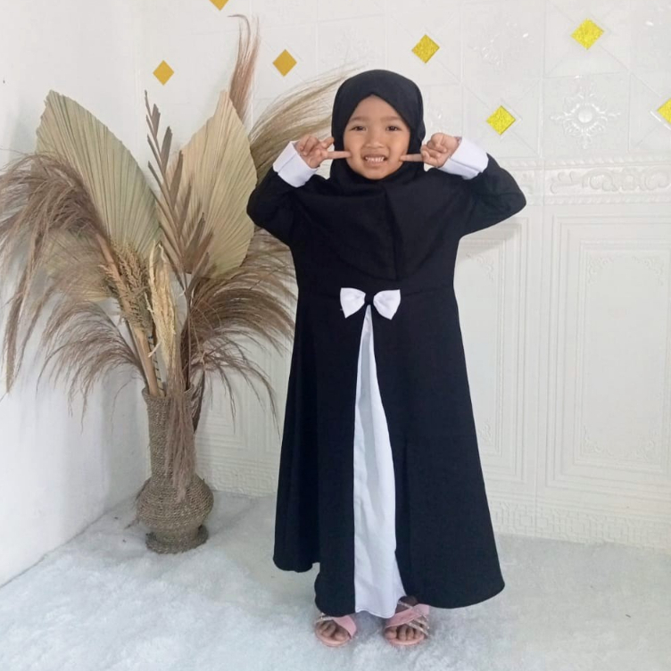 Baju Gamis Anak Perempuan Set Hijab iIstan Bergo Untuk Usia 2-10 Tahun Tnak TK dan SD baju lebaran