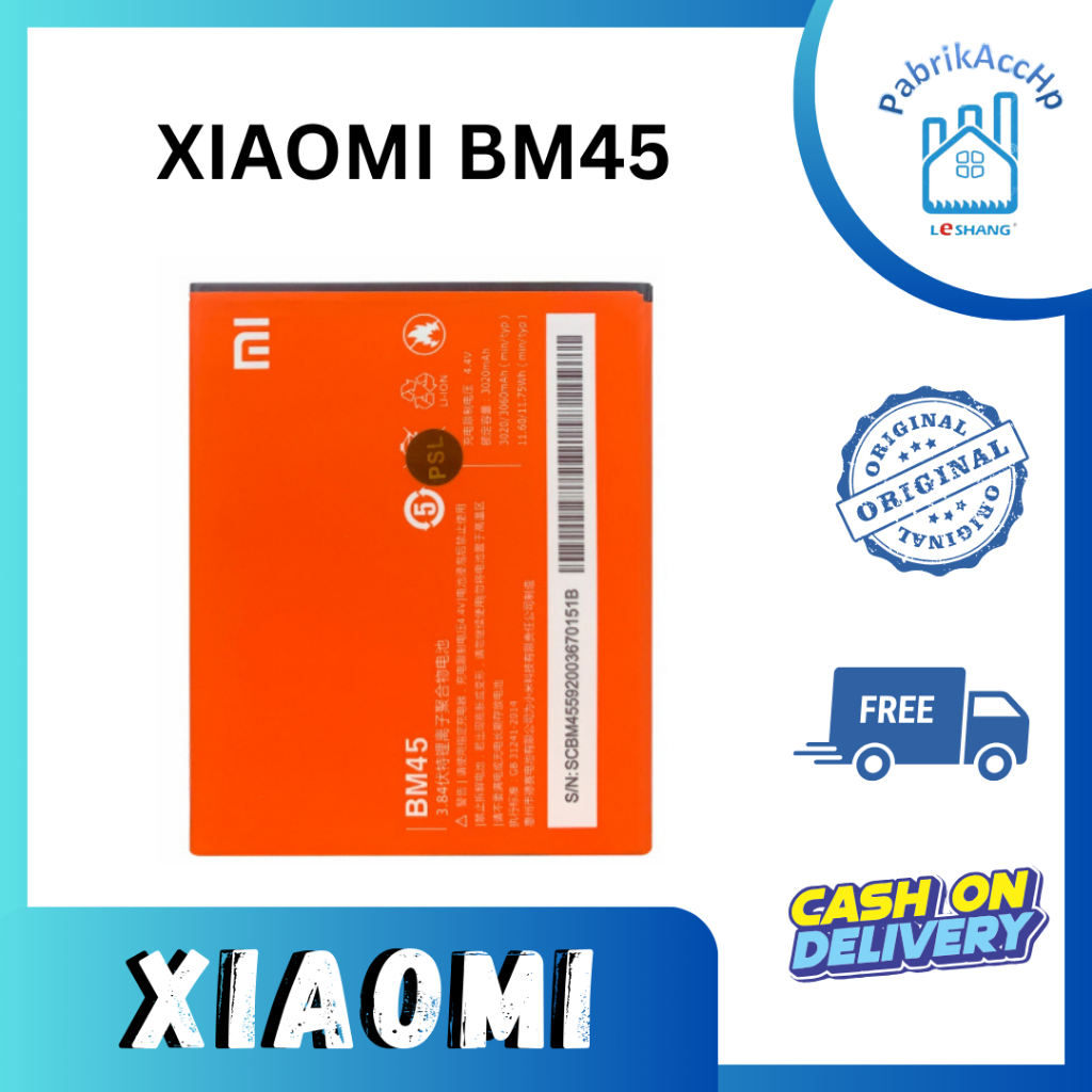 Baterai Original 100% Xiaomi Redmi Note 2 / Redmi Note 2 Prime BM45 ORI Battery Batu Batre Batrai