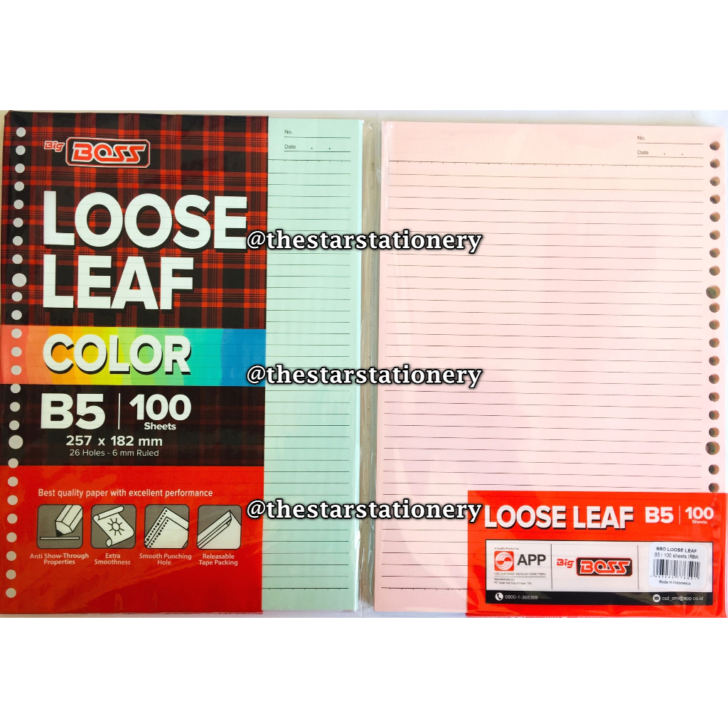 

(1 Pak Isi 100 Lembar) GROSIR Loose Leaf Big Boss B5 100 Lembar Rainbow Garis / Isi Kertas File B5 100 Lembar / BigBoss Loose Leaf B5 100 Rainbow Garis