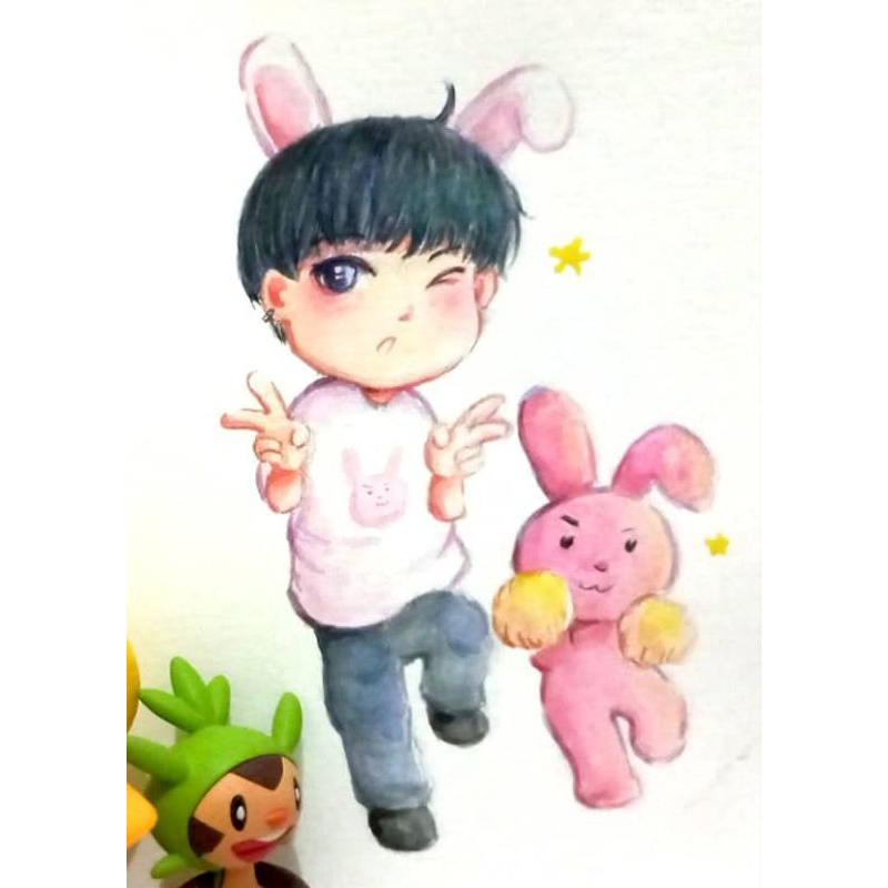 Art Commission / Jasa Gambar Watercolor Chibi A6 Custom (anime, OC, kpop, hewan)