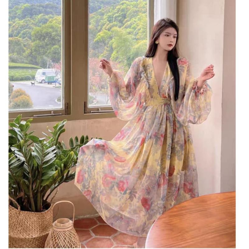 78800 Fashion Maxi long dress dres lengan panjang balon baloon cantik manis sopan mewah murah pesta 