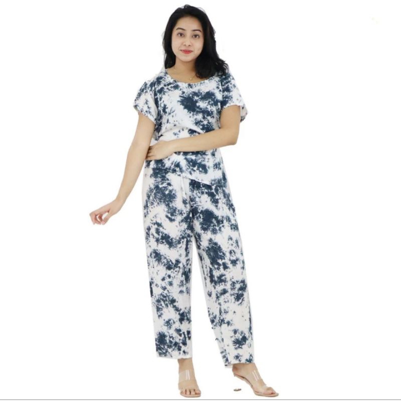 Setelan piyama wanita tie dye panjang