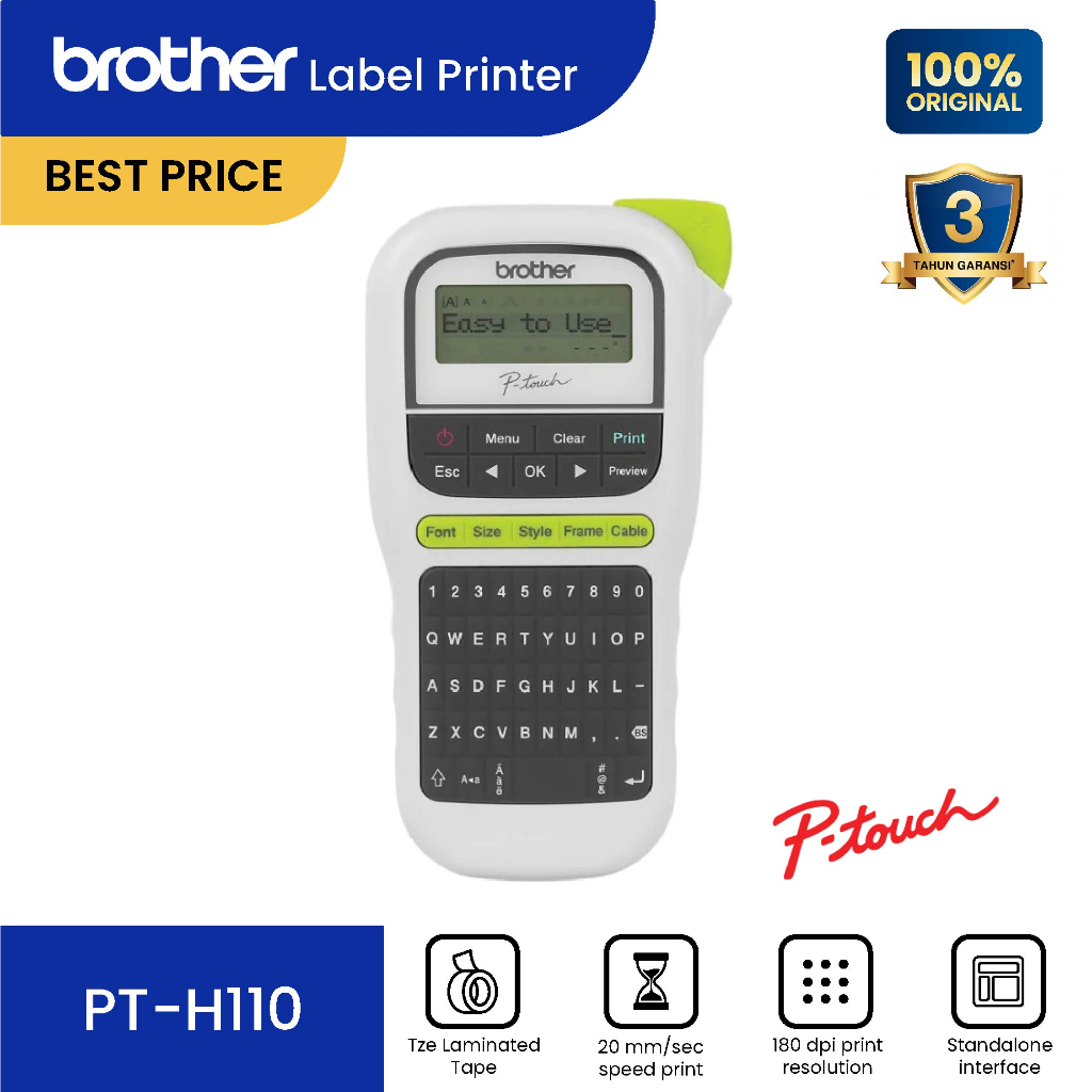 

Brother Printer Label PT-H110 Label Maker Pembuat Label PT H110