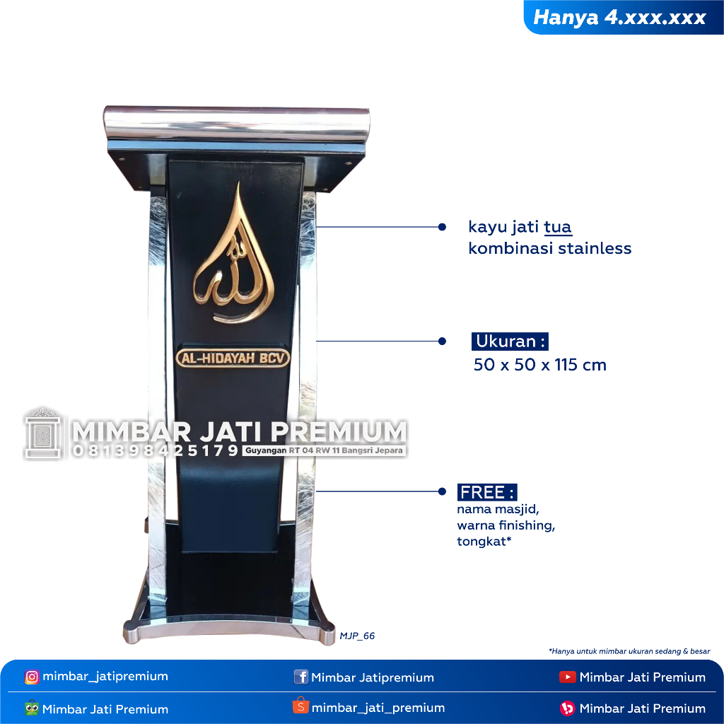 mimbar Podium stainless minimalis kayu jati modern meja pidato upacara khutbah jumat masjid jepara