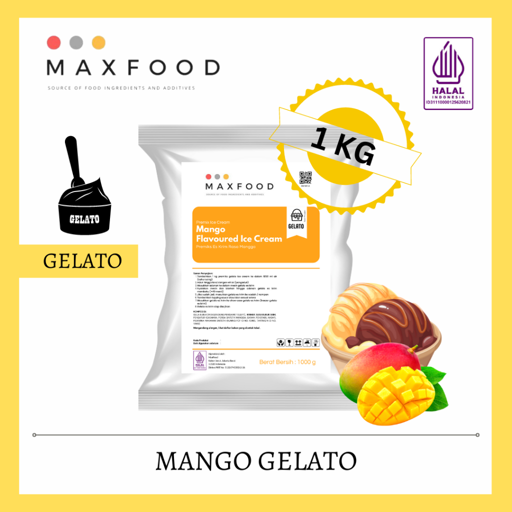 

1Kg Gelato Powder Mango / Bubuk Gelato Rasa Mangga