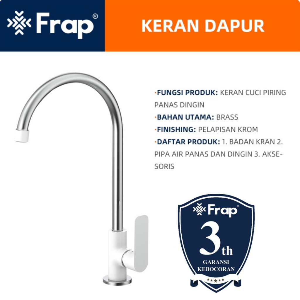 FRAP IF4102-8 Kran Dapur Cuci Piring Keran Angsa Putih Bahan Kuningan