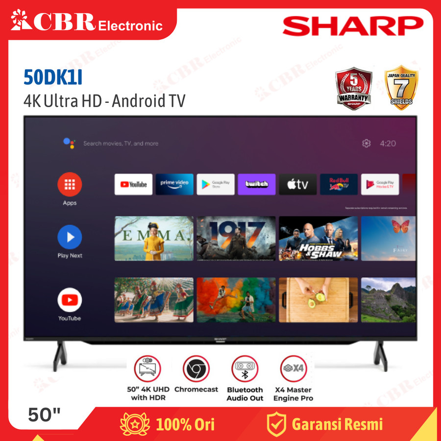 TV SHARP 50 Inch LED 50DK1I (4K UHD - Android TV)