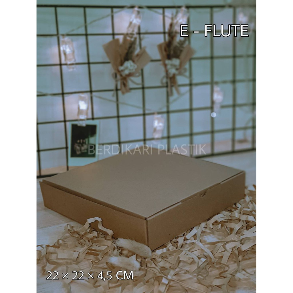 

Box Kardus E-Flute Coklat Untuk Packaging Olshop Sovenir Baju Pizza Kado Hampers Snack 22x22x4.5 CM