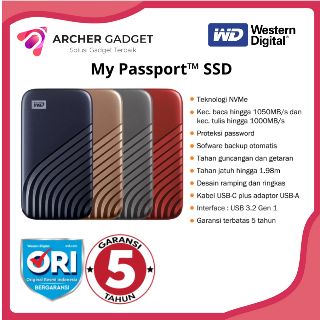 WD SSD My Passport External Eksternal Portable Portabel 500GB 1TB 2TB / GARANSI 5 TAHUN