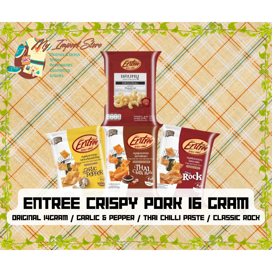 

ENTREE CRISPY PORK Snacks Cemilan 14 gram Snack Import Thailand Bangkok