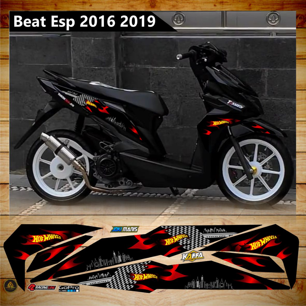 Striping Beat Street / Beat Esp / Beat New Stiker Custom Api Variasi Motif Hitam