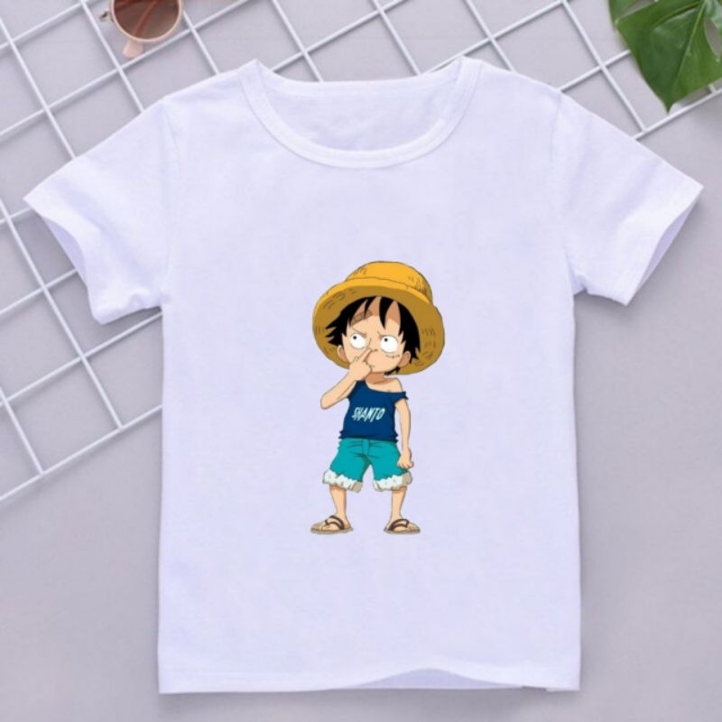 Baju kaos anak unisex anak laki laki anak perempuan lengan pendek usia 2-16 th luffy ngupil