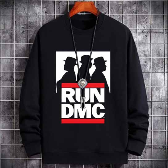 Sweater Run DMC Crewneck Sweeatshirt Black Cotton Fleece