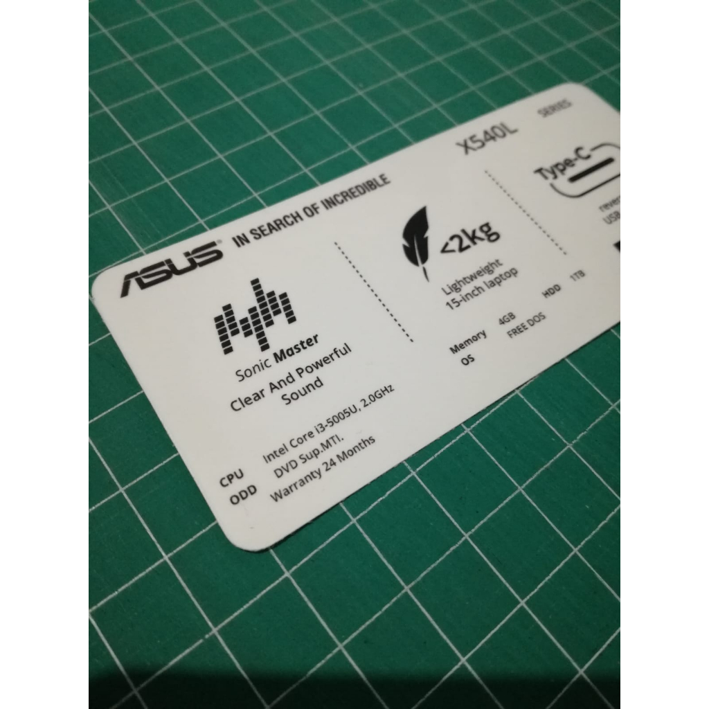 Stiker Spesifikasi Laptop Asus X540L