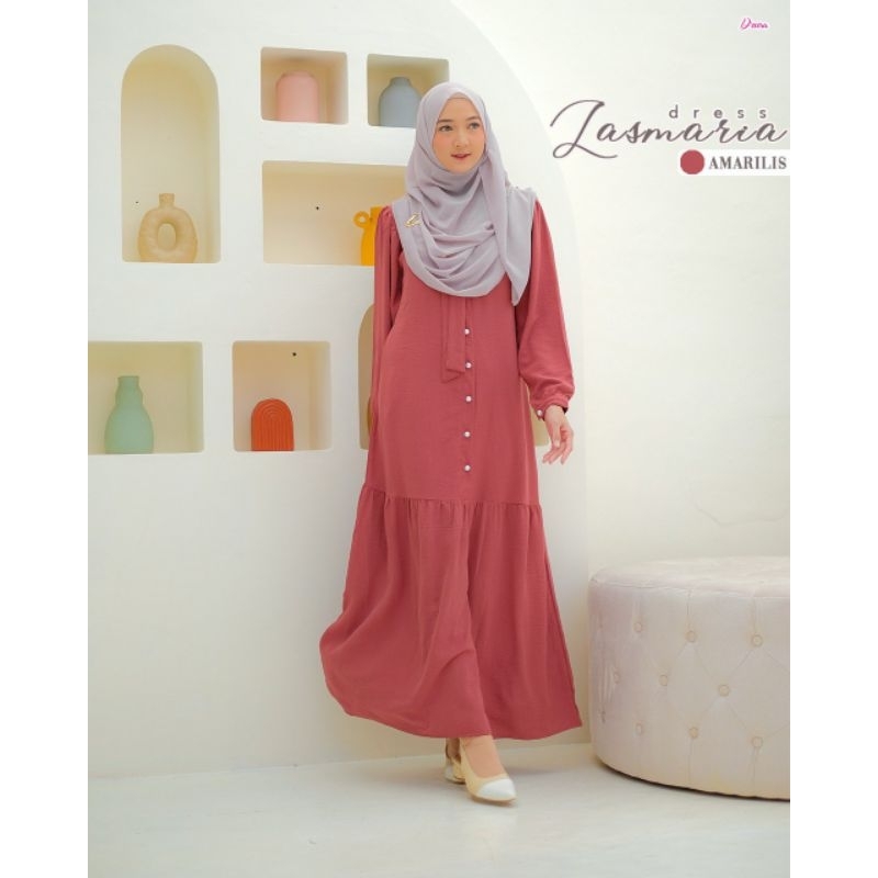 Lasmaria Dress by D'zeera Gamis Polos Bahan Cringkel Airflow Premium Original Branded