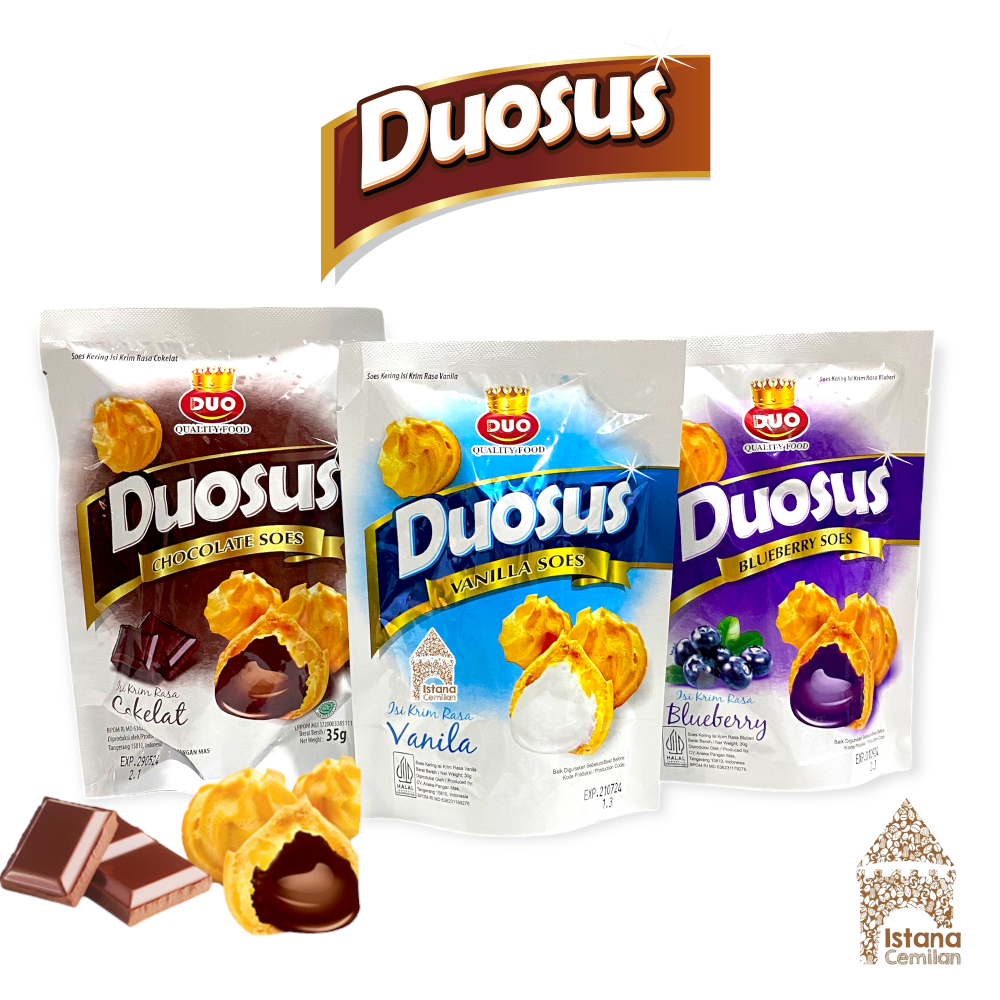 

Duosus Kue Soes Kering Cokelat / Blueberry / Vanilla 35 Gram